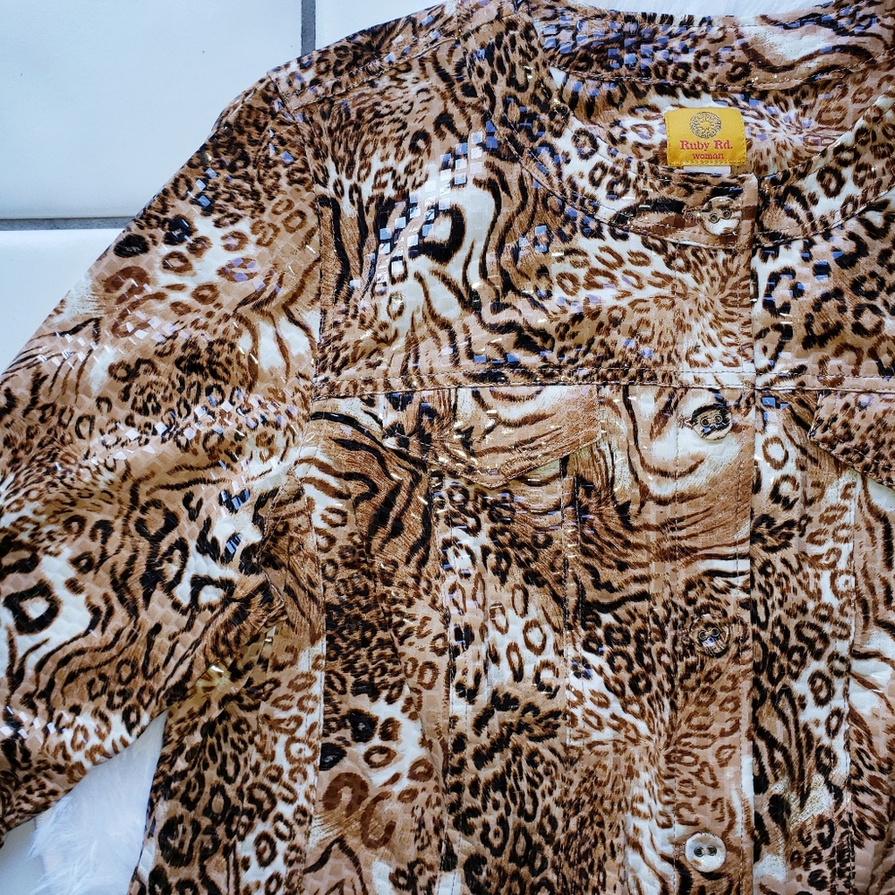 Ruby Rd. Animal Print Jacket Plus Size 18W Tiger Leopard - Picture 6 of 14